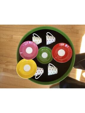 Kate Spade Lenox Colorful Polka Dot Espresso Set with Saucers and Cups